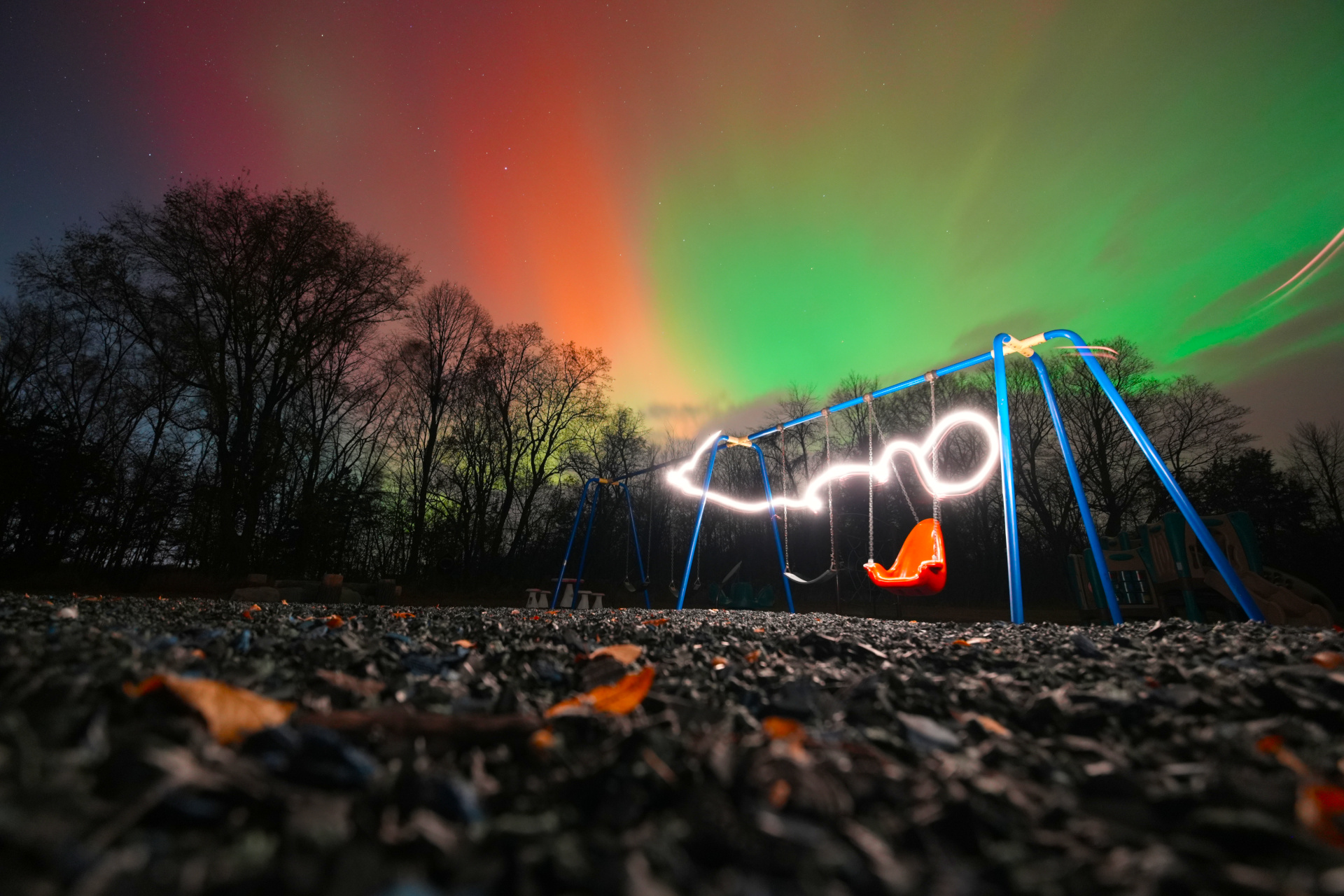 Aurora Long Exposure Light Painting Fun Forest Lake, MN